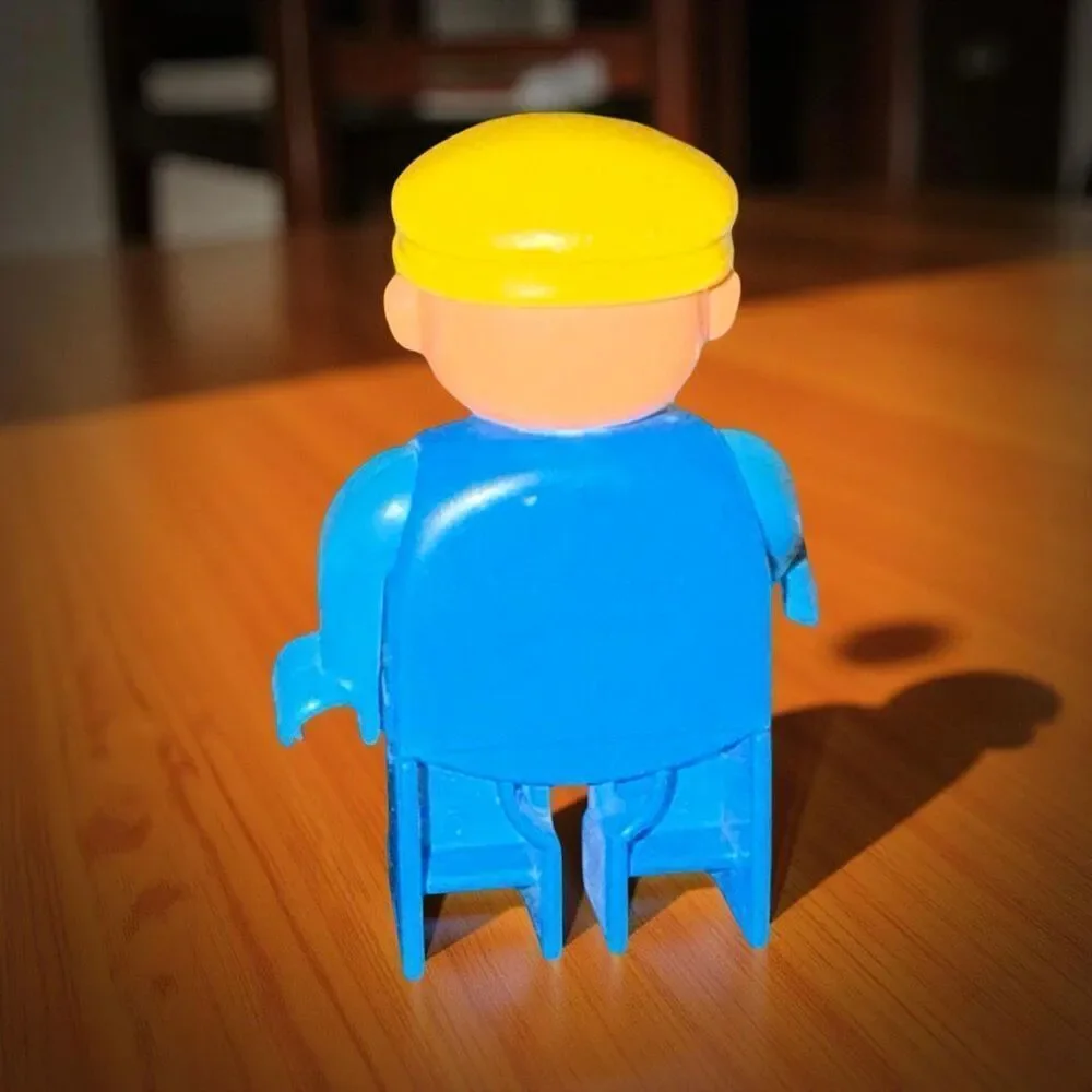 Vintage LEGO Duplo Dad Man Figure Blue Legs Blue Top with Yellow Cap Figure A47